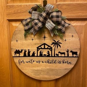 Handcrafted wood nativity Christmas‎ sign! Great gift